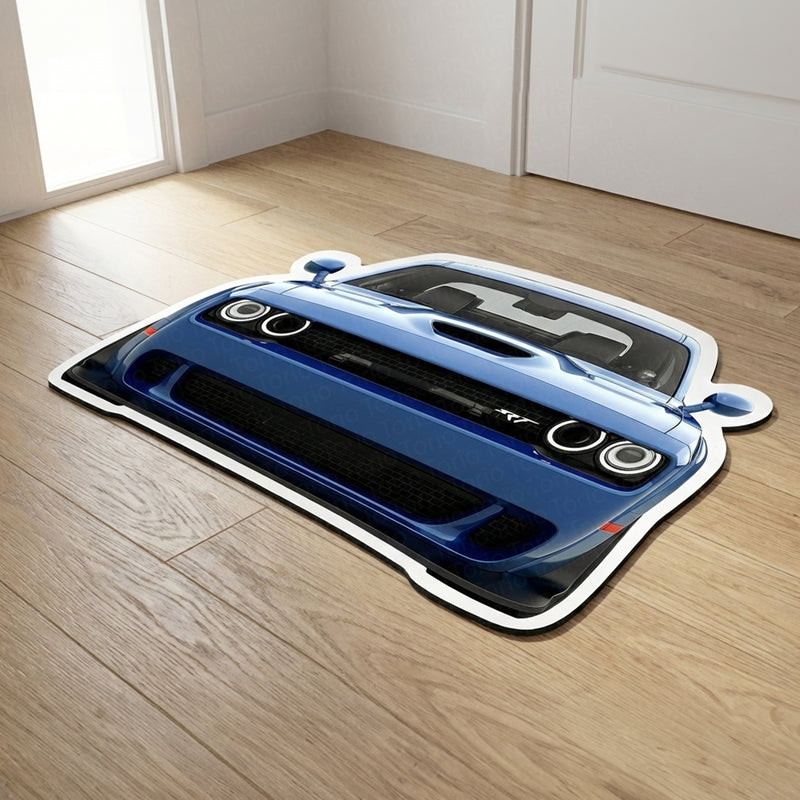 Dodge Challenger SRT Front Cut Floor Mat | Anti-Slip 3mm Rubber Rug | Easy-Clean Car Design Doormat for Home & Garage