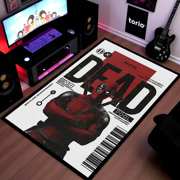 Deadpool Comic Art Area Rug | Marvel Inspired Superhero Floor Mat | Minimalist Graphic Gaming Rug for Bedroom, Gaming Room & Fan Decor