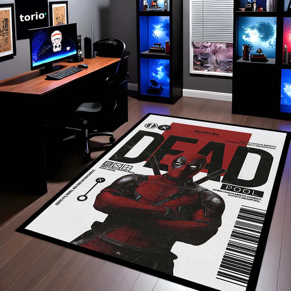 Deadpool Comic Art Area Rug | Marvel Inspired Superhero Floor Mat | Minimalist Graphic Gaming Rug for Bedroom, Gaming Room & Fan Decor