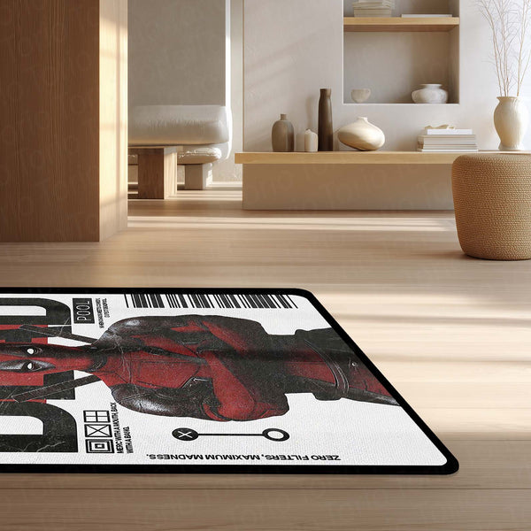 Deadpool Comic Art Area Rug | Marvel Inspired Superhero Floor Mat | Minimalist Graphic Gaming Rug for Bedroom, Gaming Room & Fan Decor