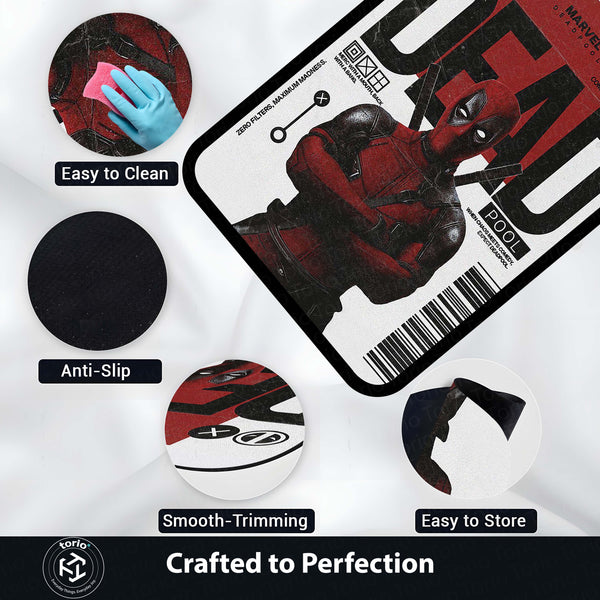 Deadpool Comic Art Area Rug | Marvel Inspired Superhero Floor Mat | Minimalist Graphic Gaming Rug for Bedroom, Gaming Room & Fan Decor