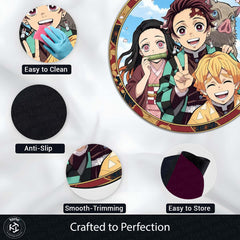 Demon Slayer Round Area Rug | Tanjiro, Nezuko, Zenitsu & Inosuke Anime Circle Floor Mat | Anti-Slip 3 mm Absorbent Rug for Bedroom, Gaming Room & Otaku Decor