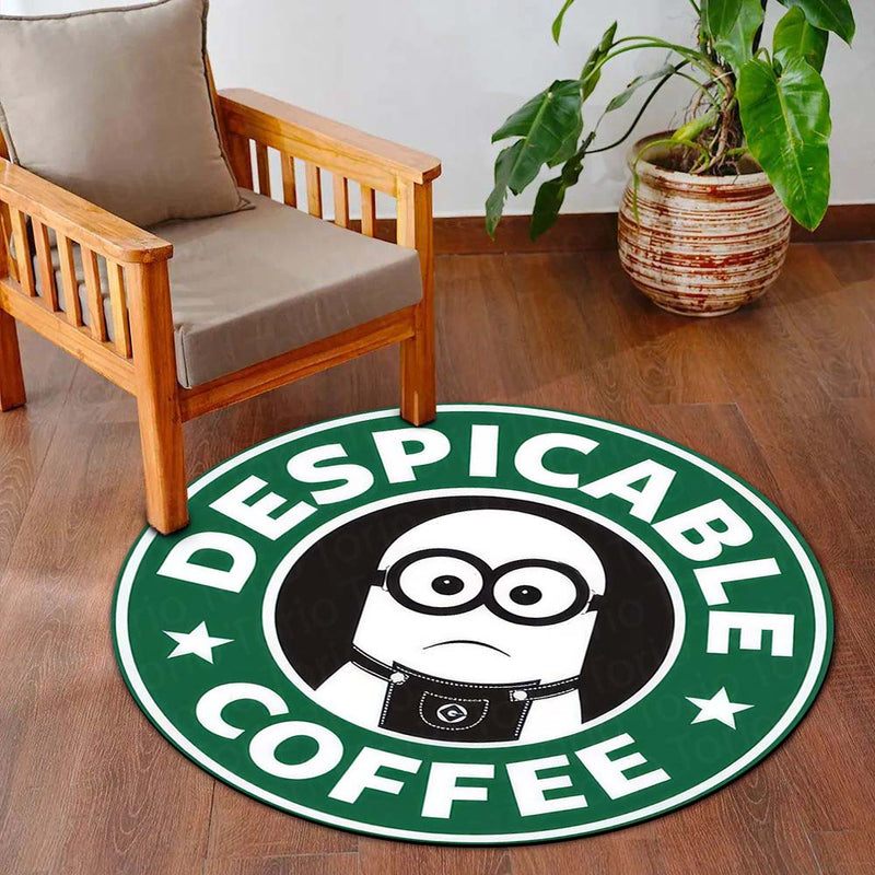 Despicable Me Minion Round Area Rug | Funny Despicable Coffee Minion Circle Floor Mat | Anti-Slip 3 mm Absorbent Rug for Bedroom, Gaming Room & Cartoon Decor
