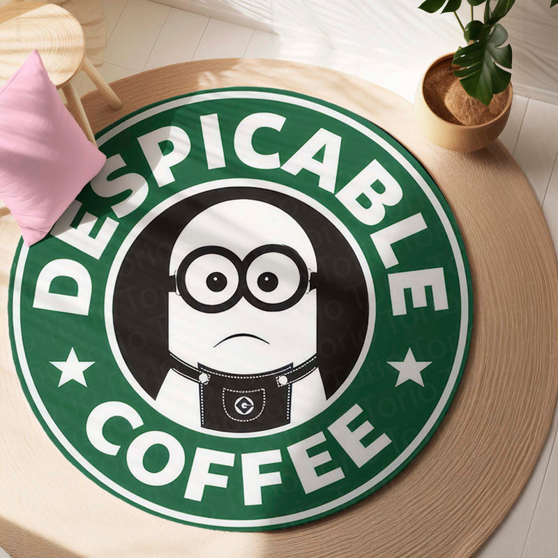 Despicable Me Minion Round Area Rug | Funny Despicable Coffee Minion Circle Floor Mat | Anti-Slip 3 mm Absorbent Rug for Bedroom, Gaming Room & Cartoon Decor
