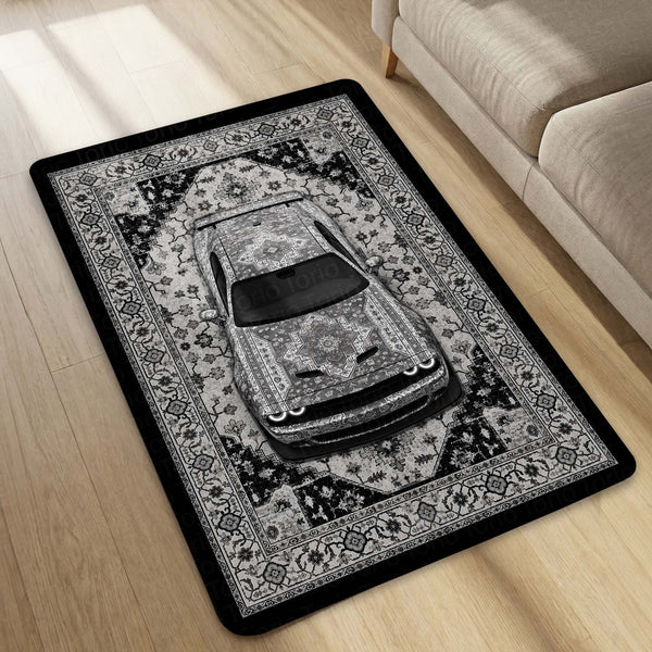 Dodge Challenger SRT Hellcat Persian Wrap Area Rug | Luxury Muscle Car Floor Mat | Monochrome Automotive Carpet for Bedroom, Gaming Room, Garage & Car Enthusiast Decor