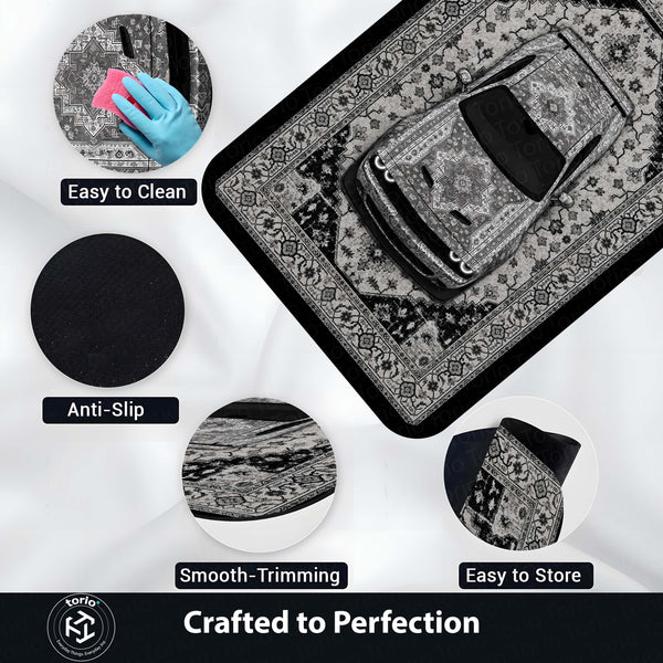 Dodge Challenger SRT Hellcat Persian Wrap Area Rug | Luxury Muscle Car Floor Mat | Monochrome Automotive Carpet for Bedroom, Gaming Room, Garage & Car Enthusiast Decor