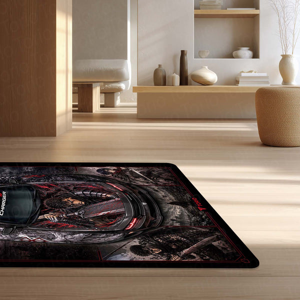 Berserk Dodge Charger Anime Area Rug | Guts & Griffith Dark Fantasy Floor Mat | Berserk Gaming Rug for Bedroom, Gaming Room, Anime Setup & Otaku Decor