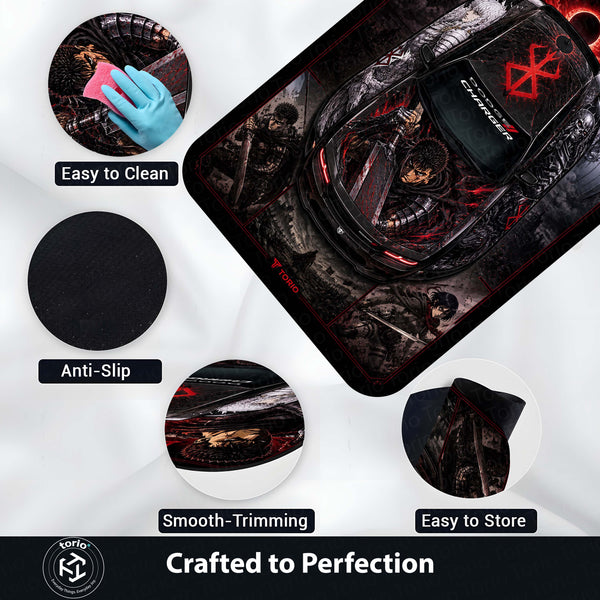 Berserk Dodge Charger Anime Area Rug | Guts & Griffith Dark Fantasy Floor Mat | Berserk Gaming Rug for Bedroom, Gaming Room, Anime Setup & Otaku Decor
