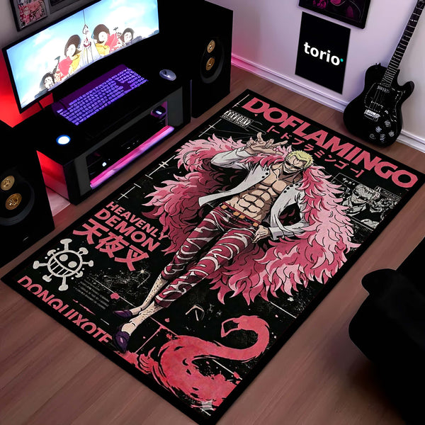 Doflamingo Anime Area Rug | One Piece Villain Floor Mat | Donquixote Doflamingo Poster Style Rug for Bedroom, Gaming Room & Otaku Decor