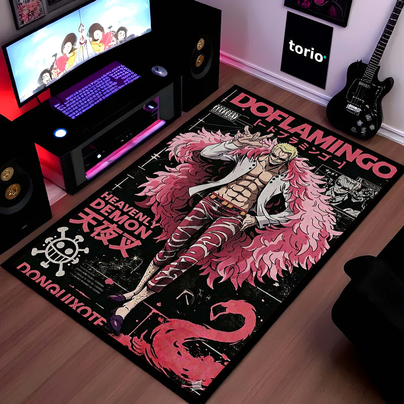 Doflamingo Anime Area Rug | One Piece Villain Floor Mat | Donquixote Doflamingo Poster Style Rug for Bedroom, Gaming Room & Otaku Decor