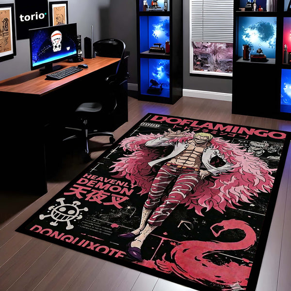Doflamingo Anime Area Rug | One Piece Villain Floor Mat | Donquixote Doflamingo Poster Style Rug for Bedroom, Gaming Room & Otaku Decor