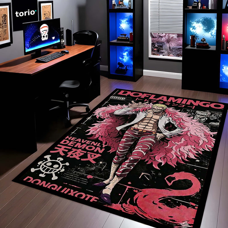 Doflamingo Anime Area Rug | One Piece Villain Floor Mat | Donquixote Doflamingo Poster Style Rug for Bedroom, Gaming Room & Otaku Decor
