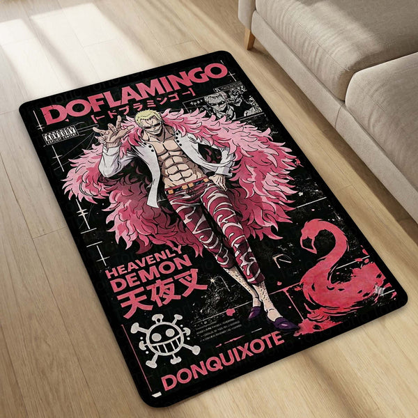 Doflamingo Anime Area Rug | One Piece Villain Floor Mat | Donquixote Doflamingo Poster Style Rug for Bedroom, Gaming Room & Otaku Decor
