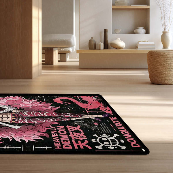 Doflamingo Anime Area Rug | One Piece Villain Floor Mat | Donquixote Doflamingo Poster Style Rug for Bedroom, Gaming Room & Otaku Decor