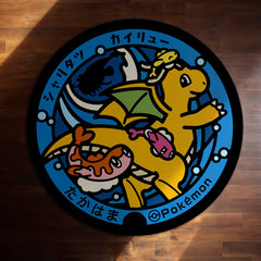 Dragonite & Tatsugiri Round Area Rug | Pokémon Anime Circle Floor Mat | Anti-Slip 3 mm Absorbent Rug for Bedroom, Gaming Room & Pokémon Decor