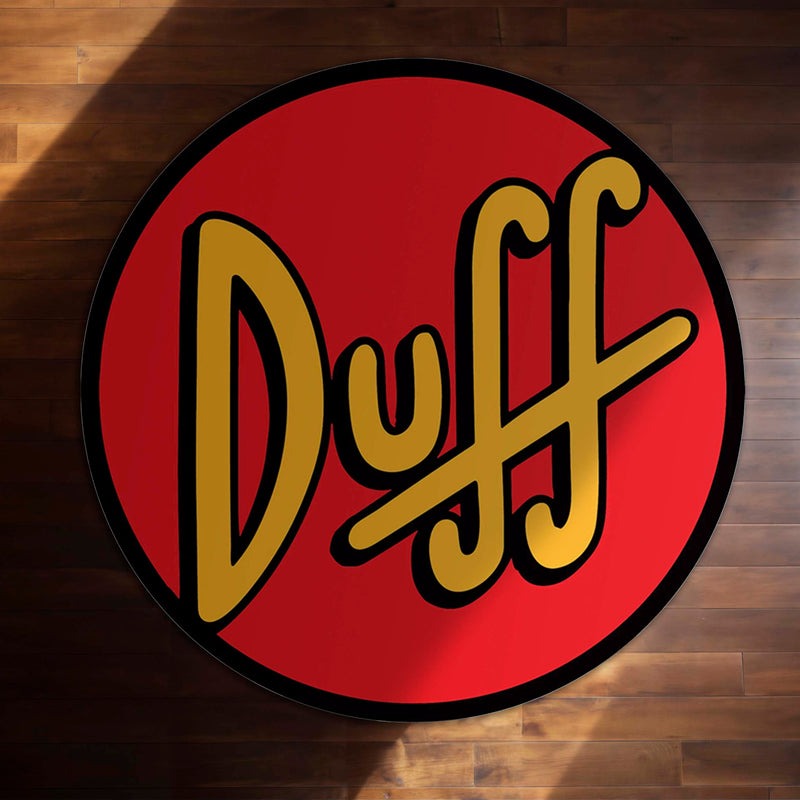 Duff Beer Round Area Rug | Simpsons Inspired Circle Floor Mat | Anti-Slip 3 mm Absorbent Rug for Bedroom, Bar, Gaming Room & Man Cave Decor