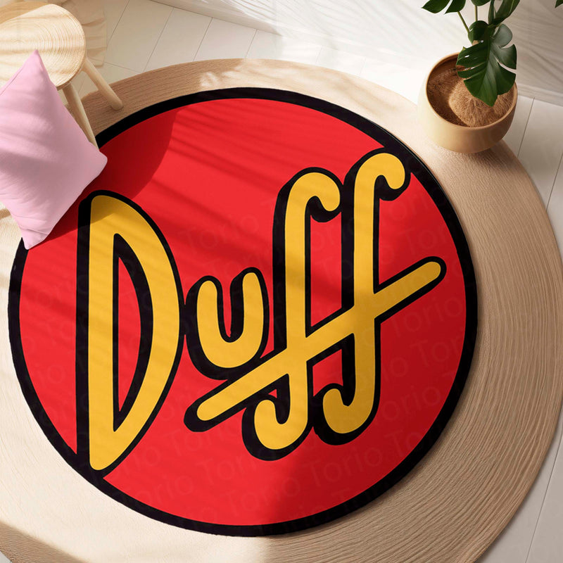 Duff Beer Round Area Rug | Simpsons Inspired Circle Floor Mat | Anti-Slip 3 mm Absorbent Rug for Bedroom, Bar, Gaming Room & Man Cave Decor