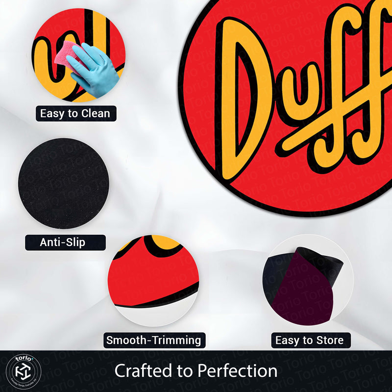 Duff Beer Round Area Rug | Simpsons Inspired Circle Floor Mat | Anti-Slip 3 mm Absorbent Rug for Bedroom, Bar, Gaming Room & Man Cave Decor
