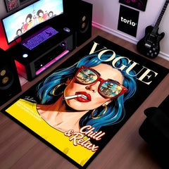Vogue Pop Art Woman Area Flat Rug | Retro Fashion Editorial Artwork Flat Rug | Premium Modern Lifestyle Area Floor Decor