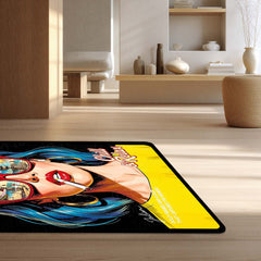 Vogue Pop Art Woman Area Flat Rug | Retro Fashion Editorial Artwork Flat Rug | Premium Modern Lifestyle Area Floor Decor