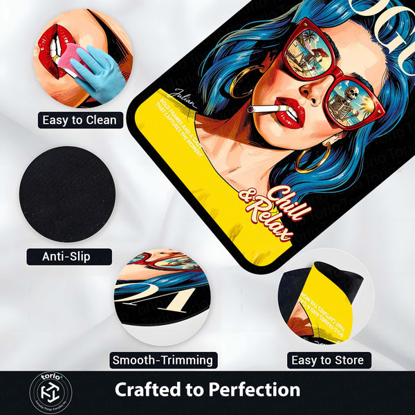 Vogue Pop Art Woman Area Flat Rug | Retro Fashion Editorial Artwork Flat Rug | Premium Modern Lifestyle Area Floor Decor