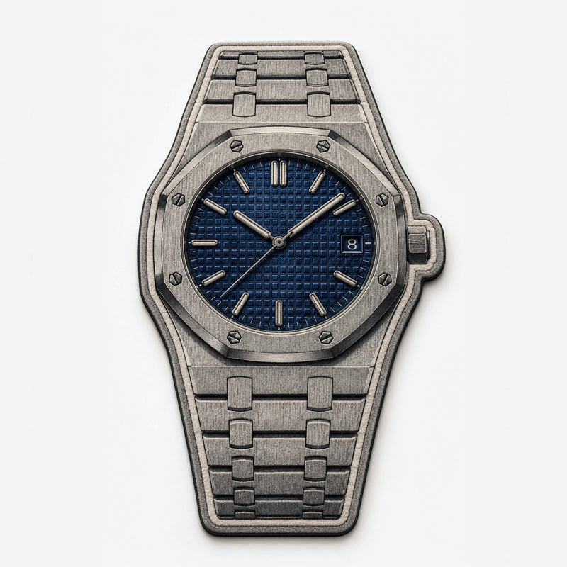 Audemars Piguet Royal Oak Blue Dial Watch Floor Mat (3 mm Thick) | Luxury Watch Shaped Cut-Out Rug for Bedroom, Gaming Room & Watch Collector Décor