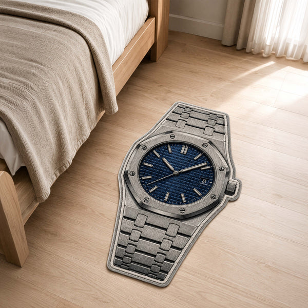 Audemars Piguet Royal Oak Blue Dial Watch Floor Mat (3 mm Thick) | Luxury Watch Shaped Cut-Out Rug for Bedroom, Gaming Room & Watch Collector Décor
