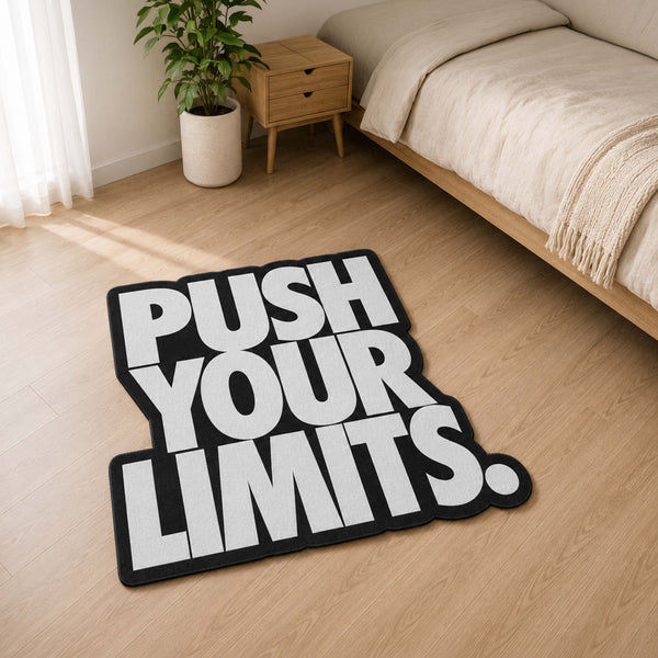 Push Your Limits Quote Cut-out Flat Rug | Motivational Typography Flat Rug | Gym & Gaming Room Floor Decor
