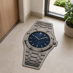 Audemars Piguet Royal Oak Blue Dial Watch Floor Mat (3 mm Thick) | Luxury Watch Shaped Cut-Out Rug for Bedroom, Gaming Room & Watch Collector Décor
