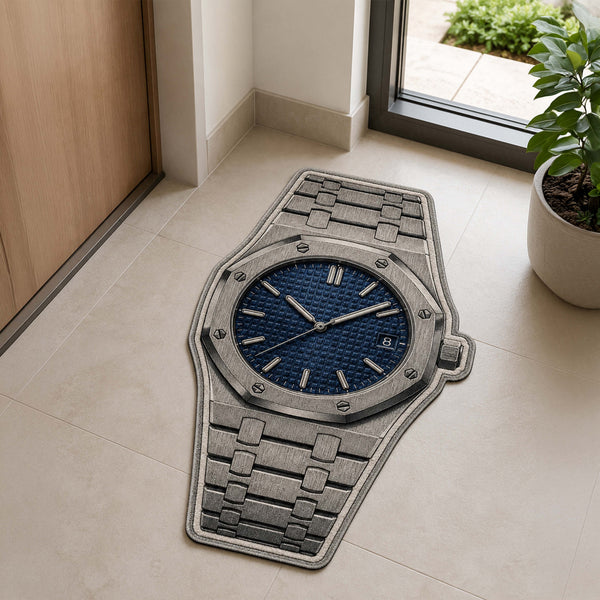 Audemars Piguet Royal Oak Blue Dial Watch Floor Mat (3 mm Thick) | Luxury Watch Shaped Cut-Out Rug for Bedroom, Gaming Room & Watch Collector Décor