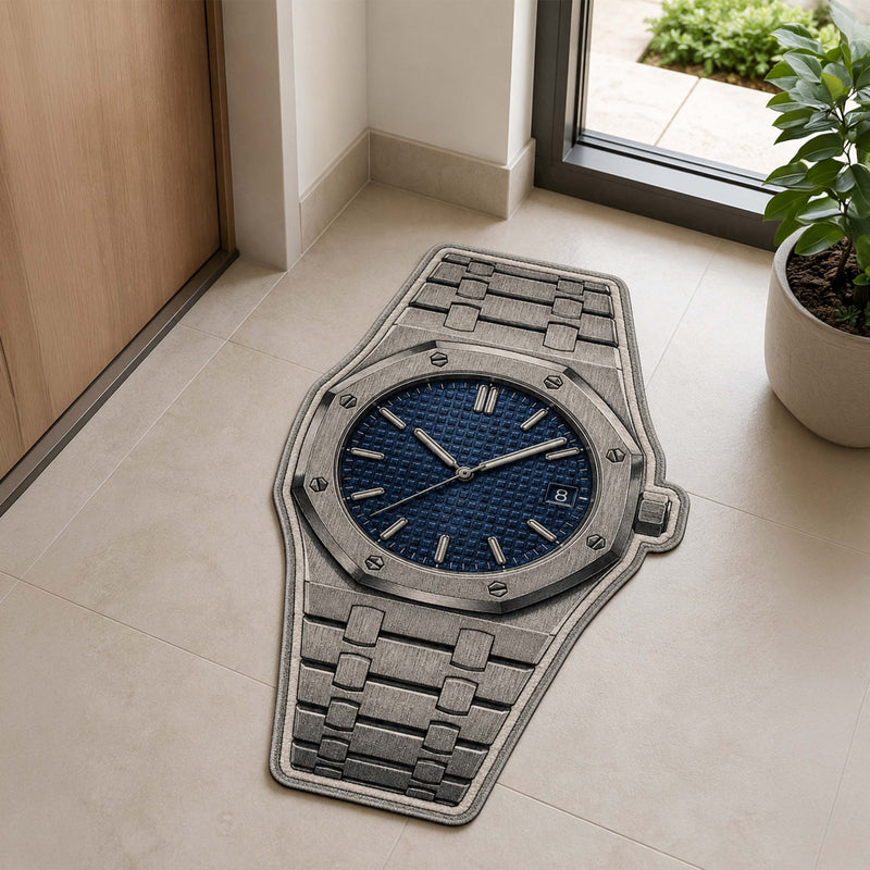 Audemars Piguet Royal Oak Blue Dial Watch Floor Mat (3 mm Thick) | Luxury Watch Shaped Cut-Out Rug for Bedroom, Gaming Room & Watch Collector Décor