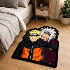 Naruto & Jiraiya Cut-out Flat Rug | Legendary Master & Student Anime Floor Rug | Premium Naruto Gaming Room Decor