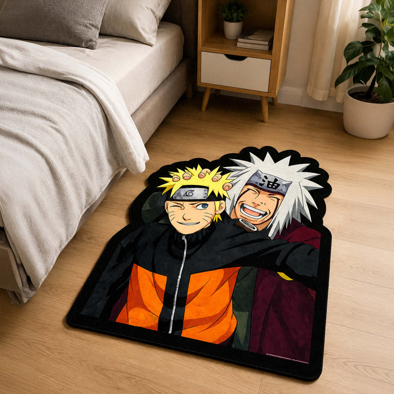 Naruto & Jiraiya Cut-out Flat Rug | Legendary Master & Student Anime Floor Rug | Premium Naruto Gaming Room Decor