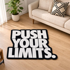 Push Your Limits Quote Cut-out Flat Rug | Motivational Typography Flat Rug | Gym & Gaming Room Floor Decor