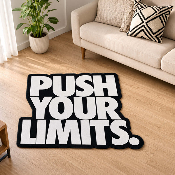 Push Your Limits Quote Cut-out Flat Rug | Motivational Typography Flat Rug | Gym & Gaming Room Floor Decor