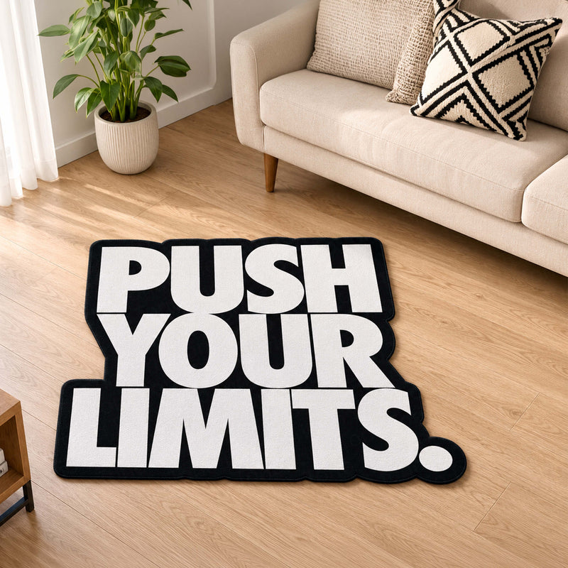 Push Your Limits Quote Cut-out Flat Rug | Motivational Typography Flat Rug | Gym & Gaming Room Floor Decor