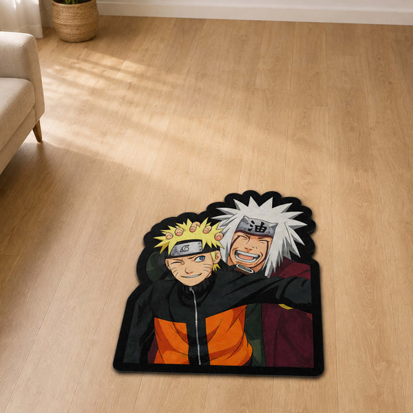 Naruto & Jiraiya Cut-out Flat Rug | Legendary Master & Student Anime Floor Rug | Premium Naruto Gaming Room Decor