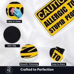 Caution Allergic to Stupid People Flat Rug | Funny Warning Sign Flat Rug | Humorous Office & Man Cave Floor Decor