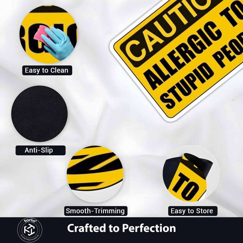 Caution Allergic to Stupid People Flat Rug | Funny Warning Sign Flat Rug | Humorous Office & Man Cave Floor Decor