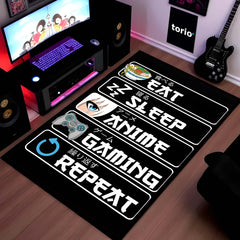 Eat Sleep Anime Gaming Repeat Floor Mat (3 mm Thick) | Ultimate Otaku Gamer Room Rug