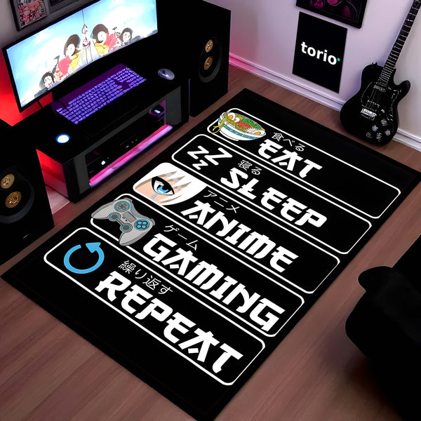 Eat Sleep Anime Gaming Repeat Floor Mat (3 mm Thick) | Ultimate Otaku Gamer Room Rug