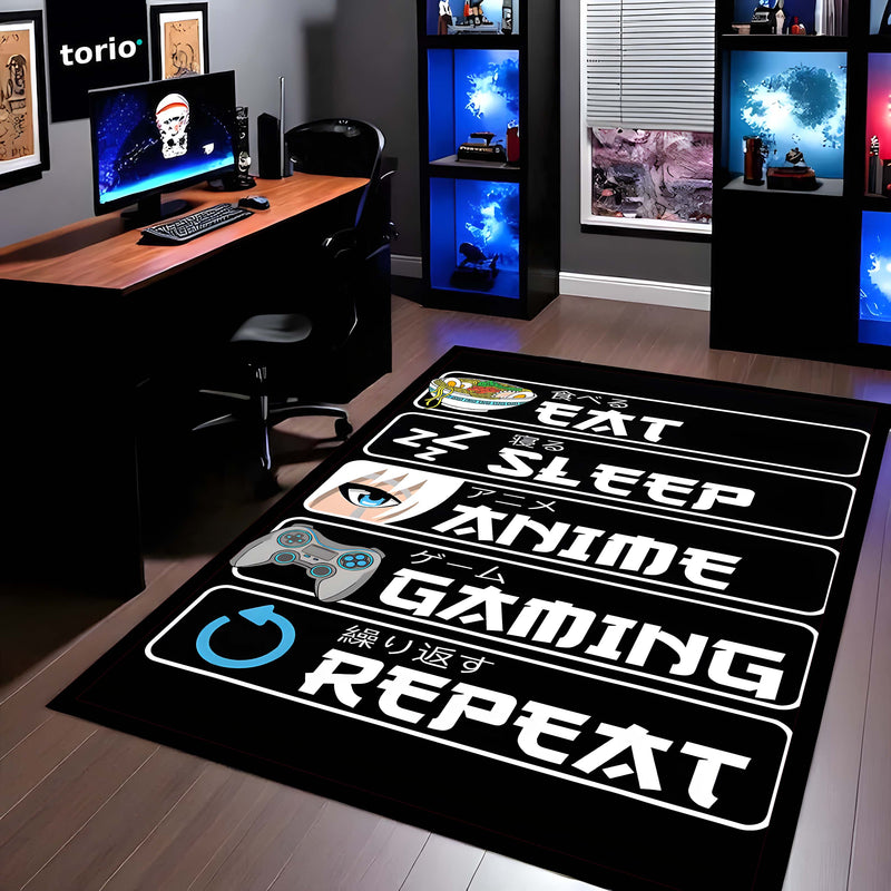Eat Sleep Anime Gaming Repeat Floor Mat (3 mm Thick) | Ultimate Otaku Gamer Room Rug