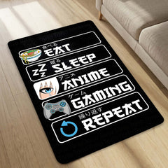 Eat Sleep Anime Gaming Repeat Floor Mat (3 mm Thick) | Ultimate Otaku Gamer Room Rug