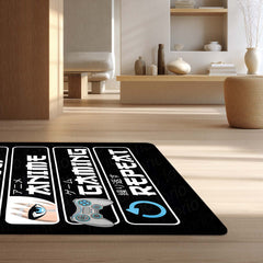 Eat Sleep Anime Gaming Repeat Floor Mat (3 mm Thick) | Ultimate Otaku Gamer Room Rug