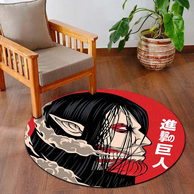Eren Yeager Titan Round Area Rug | Attack on Titan Inspired Circle Floor Mat | Anti-Slip 3 mm Absorbent Rug for Gaming Room, Bedroom & Anime Decor