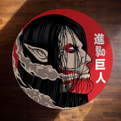 Eren Yeager Titan Round Area Rug | Attack on Titan Inspired Circle Floor Mat | Anti-Slip 3 mm Absorbent Rug for Gaming Room, Bedroom & Anime Decor