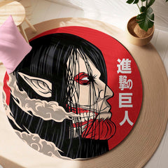 Eren Yeager Titan Round Area Rug | Attack on Titan Inspired Circle Floor Mat | Anti-Slip 3 mm Absorbent Rug for Gaming Room, Bedroom & Anime Decor