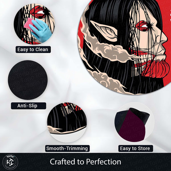 Eren Yeager Titan Round Area Rug | Attack on Titan Inspired Circle Floor Mat | Anti-Slip 3 mm Absorbent Rug for Gaming Room, Bedroom & Anime Decor
