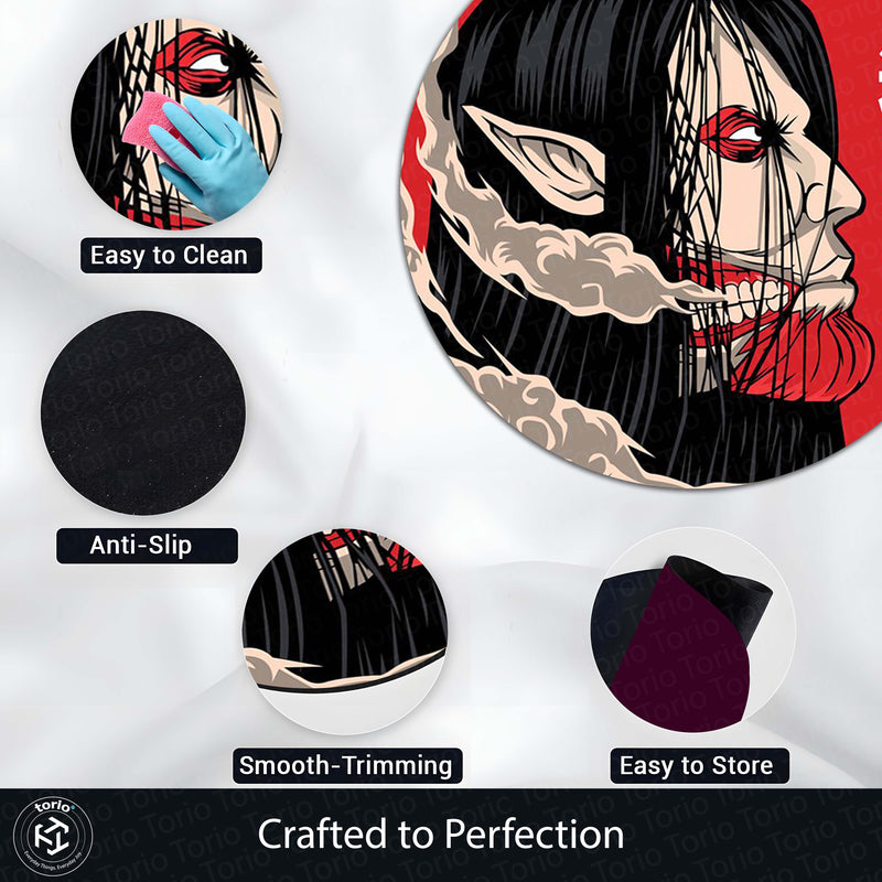 Eren Yeager Titan Round Area Rug | Attack on Titan Inspired Circle Floor Mat | Anti-Slip 3 mm Absorbent Rug for Gaming Room, Bedroom & Anime Decor