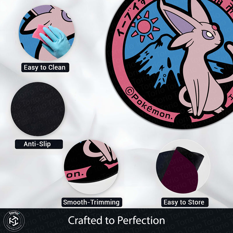 Espeon Round Area Rug | Pokémon Inspired Circle Floor Mat | Anti-Slip 3 mm Absorbent Rug for Bedroom, Gaming Room & Anime Decor